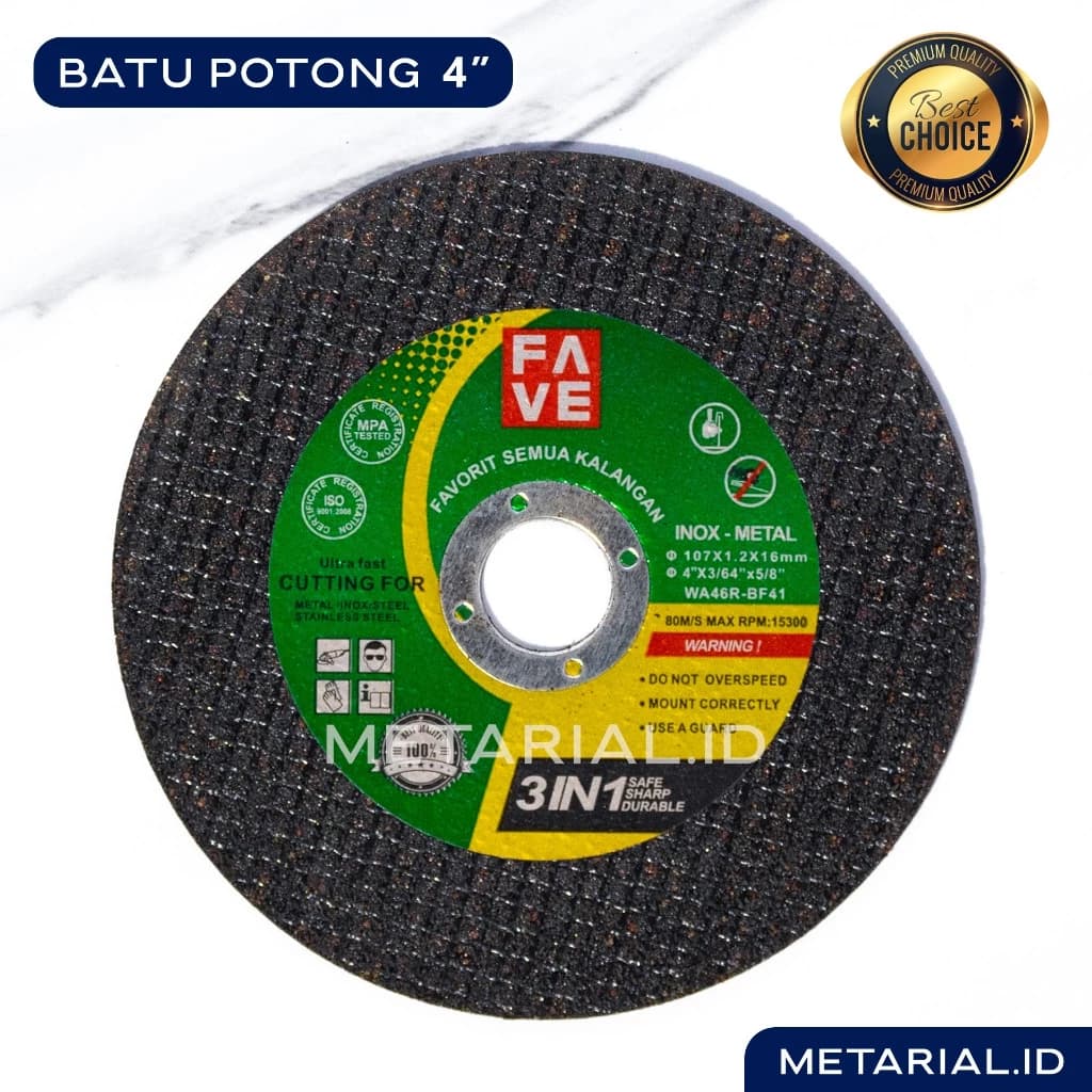 Batu Mata Gerinda Potong 4" inch | Cutting Wheel Gurinda/Grinda | Besi/Stainless FAVE