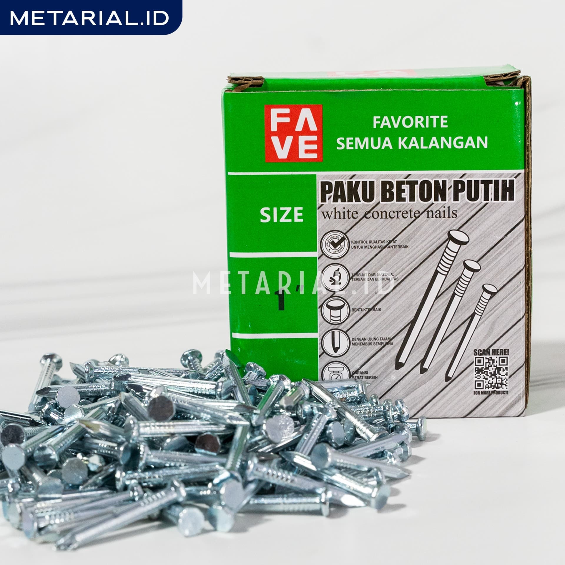 Paku Beton Putih (Perkotak) Fave Tembok Ukuran 1",2",2,5",3",4",5" inch