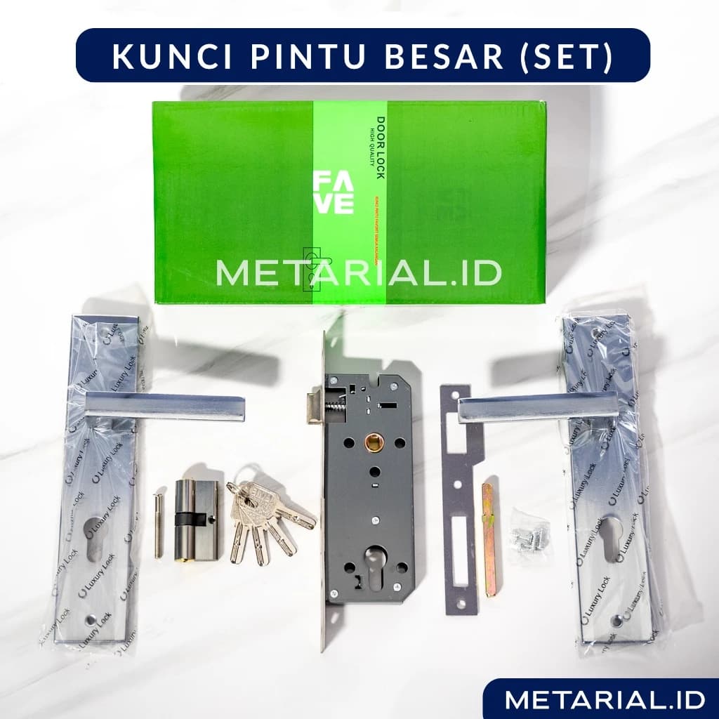 HANDLE PINTU BESAR PREMIUM KOMPLIT + KUNCI | 25 CM | GAGANG TARIKAN RUMAH TEBAL MINIMALIS | FAVE