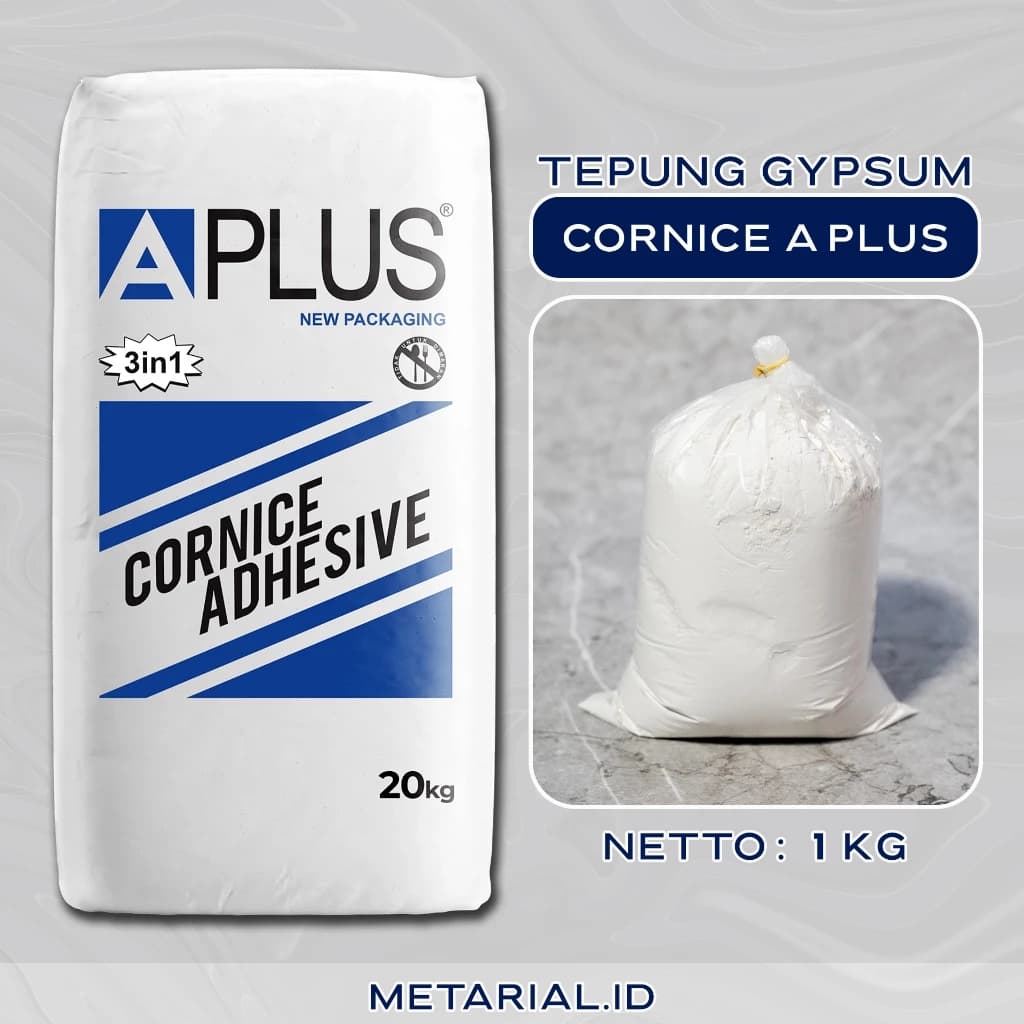 TEPUNG GYPSUM / GIPSUM COMPOUND APLUS PER 1 KG CORNICE ADHESIVE ECER | Dempul Plafon Dinding